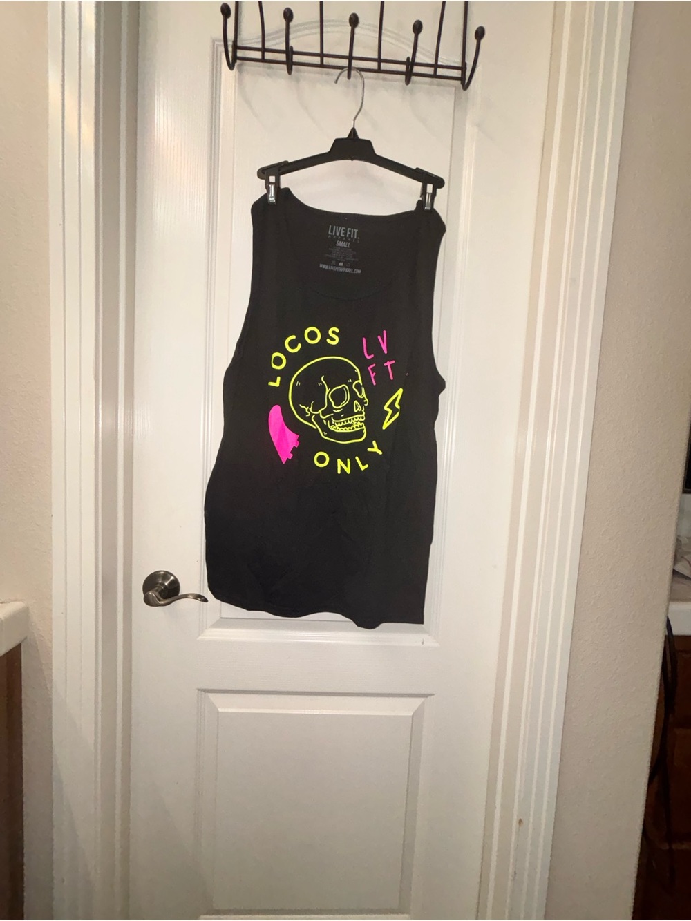 Live Fit. Men’s Black Tank Top with Neon Skull Graphic